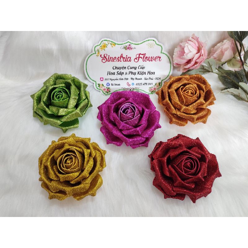 Hoa xốp nhũ handmade size 15cm hottrend