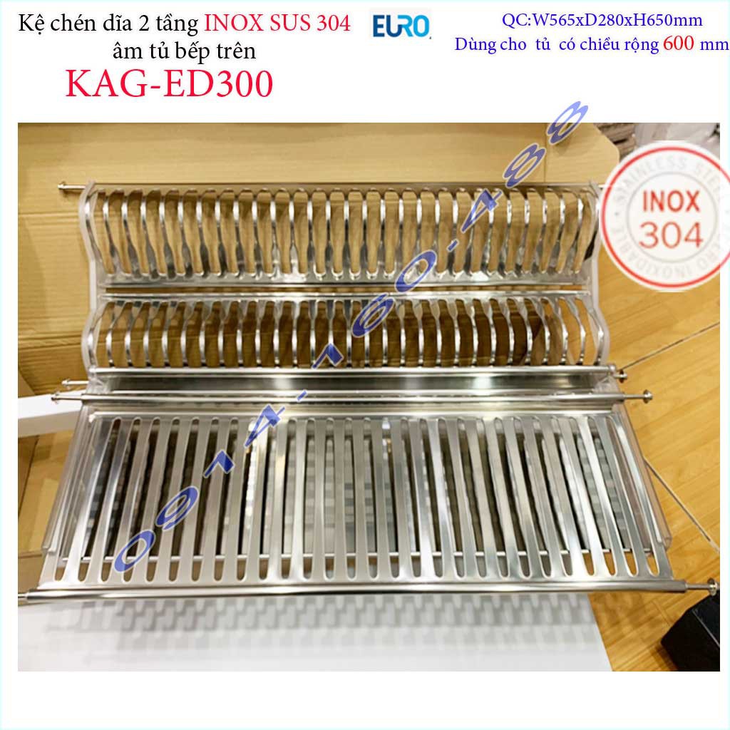 Kệ đựng chén dĩa âm tủ Inox 304 KAG-ED300-60cm, Kệ chén bát 2 tầng EURO tủ 60cm