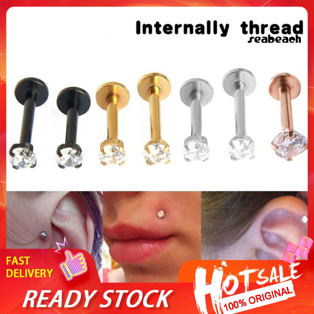 ps/1Pc Women Cubic Zirconia Labret Lip Ring Ear Stud Earring Piercing Helix Jewelry