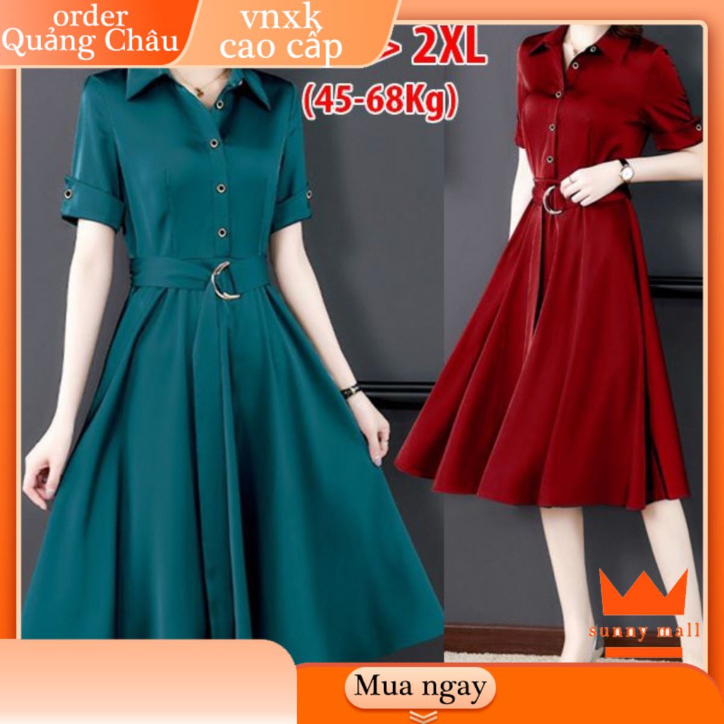 ĐẦM XÒE CÔNG SỞ NỮ CỔ SƠ MI PHỐI NÚT KÈM THẮT LƯNG VẢI TỐT BIGSIZE THIẾT KẾ GIÁ RẺ ĐẸP