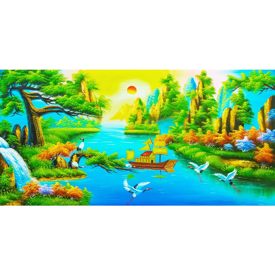 Tranh Đồng Quê Vải Lụa 3D Dán Tường Cao Cấp KÈM DỤNG CỤ DÁN ĐƠN GIẢN DỄ LÀM