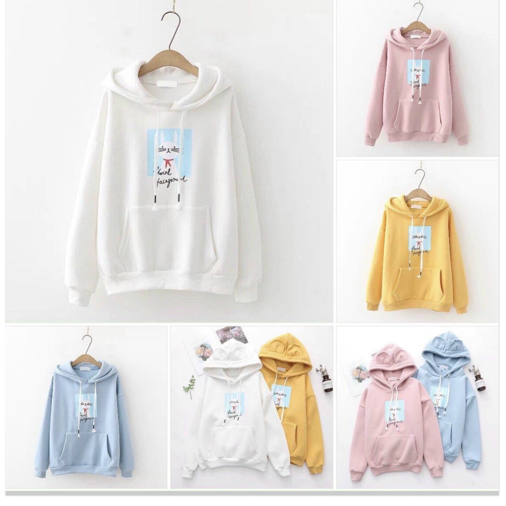 ÁO HOODIE NỮ PHỐI MÈO KHĂN QUÀNG ĐỎ CUTE QUÁ TRỜI