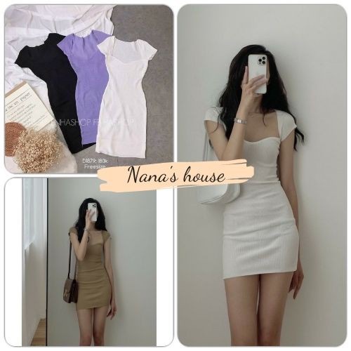 Đầm Thun Tăm Tay Lỡ Cổ Én Nữ 🎁 Nana's House - FREESHIP 🎁 Váy thun cộc tay dáng ngắn ôm body kiểu dáng hở cổ cá tính -