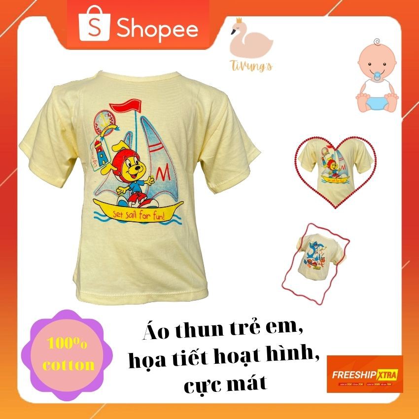 Áo trẻ em mẫu họa tiết hoạt hình, thun cotton 100% mát mẻ phù hợp các bé trai và gái - Shop TiVung chuyên quần áo trẻ em