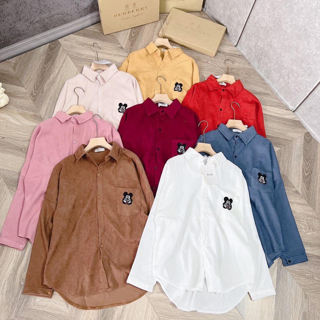LOVI SHOP - Áo sơ mi nhung tăm thêu hình mickey 8 màu xinh