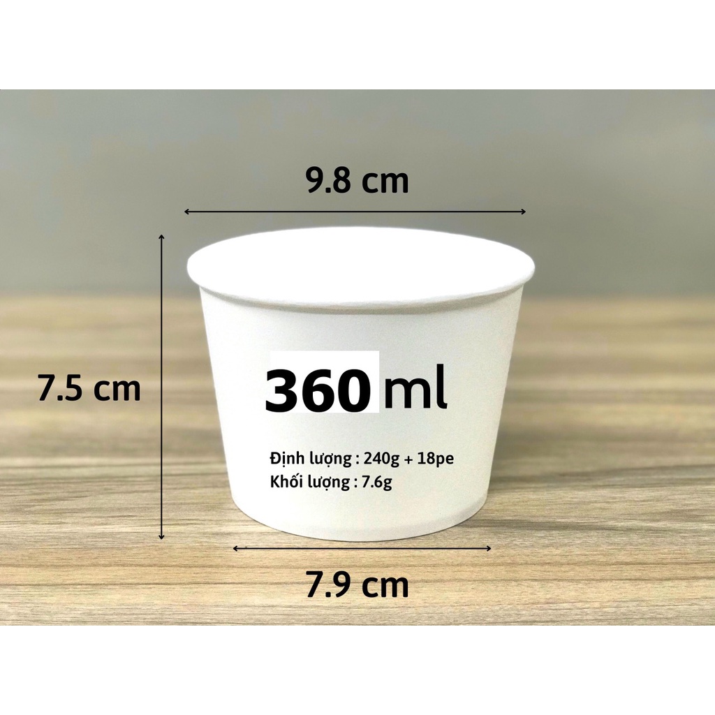 Set 50 Tô Giấy trắng 360ML Kèm Nắp trắng mờ Dùng Để Đựng Đồ Nóng Chè Cháo Phở Hoặc Nướng Bánh Đồ Ăn Các Loại
