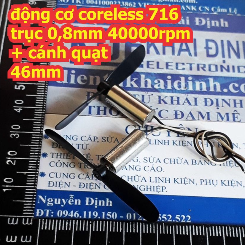 2 động cơ coreless không lõi 716 trục 0,8mm 40000rpm + cánh quạt 46mm kde2967