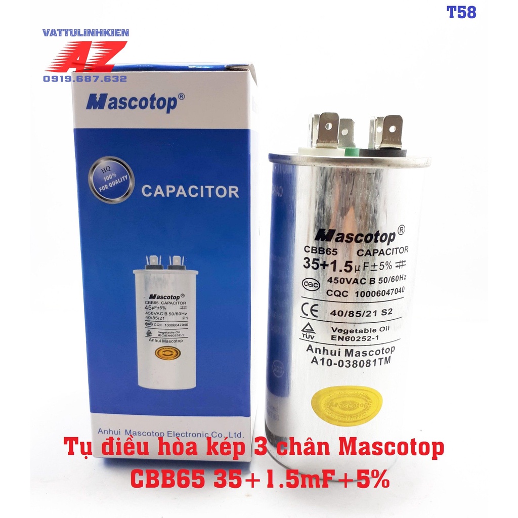 Tụ điều hòa 3 chân Mascotop CBB65 35+1.5uF+5%