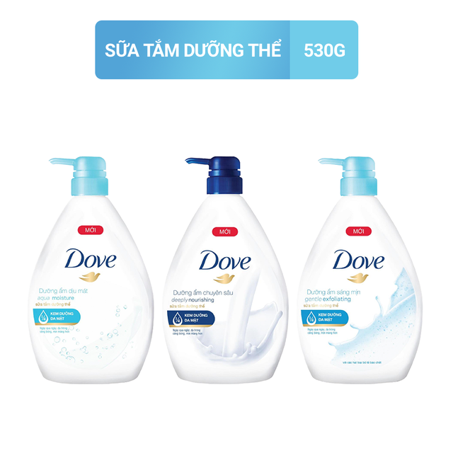 Sữa tắm dưỡng thể Dove với 1/4 kem dưỡng da mặt cho da căng bóng mịn màng 530g