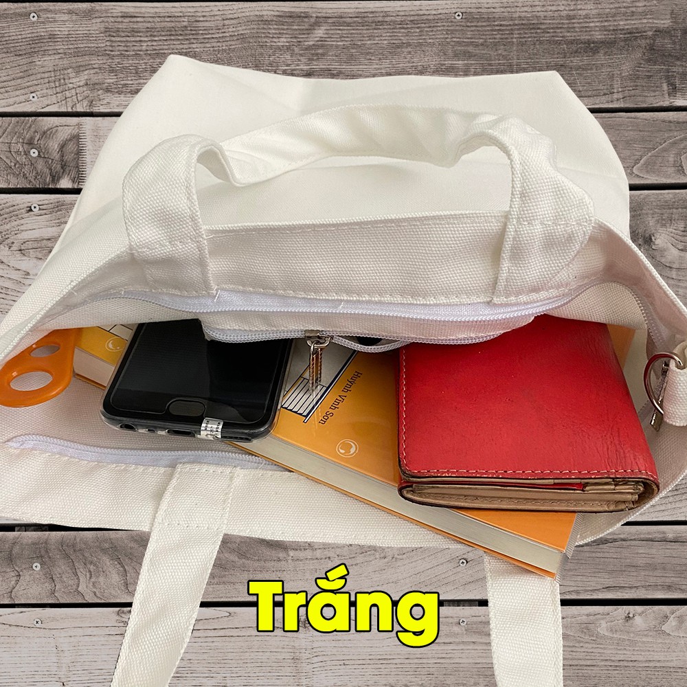 Túi tote đeo chéo vải bố CANVAS có thể đeo vai in hình phù thủy ngộ nghĩnh AH1490-6E6