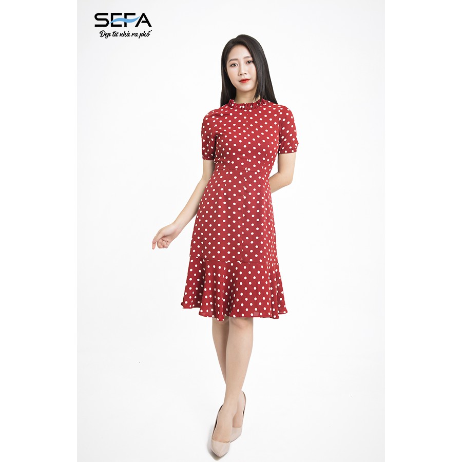Đầm xòe SEFA chấm bi tay ngắn đỏ SFT3002
