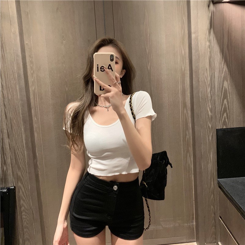 Áo thun croptop nữ ôm kiểu viền bèo cổ vuông phong cách style hàn quốc 3 màu chọn lựa