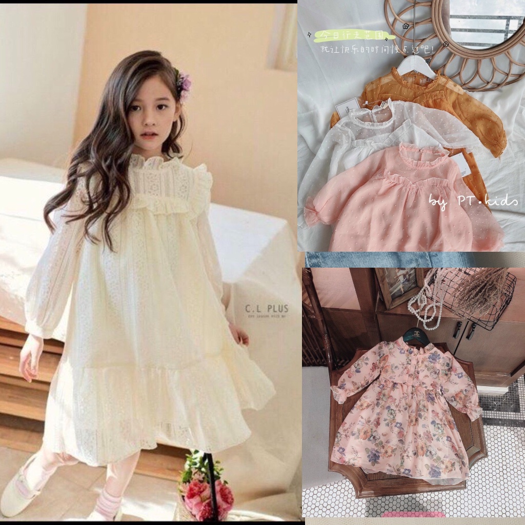[Nhiều Mẫu] Váy Đầm Cho Bé Gái Cổ Váy Phối Ren Bông Cúc Sau Cao Cấp