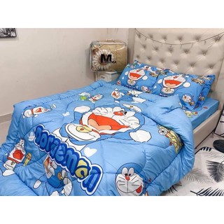 Bộ Drap & Chăn Phao 5 Món Cotton Poly 5D Doremon