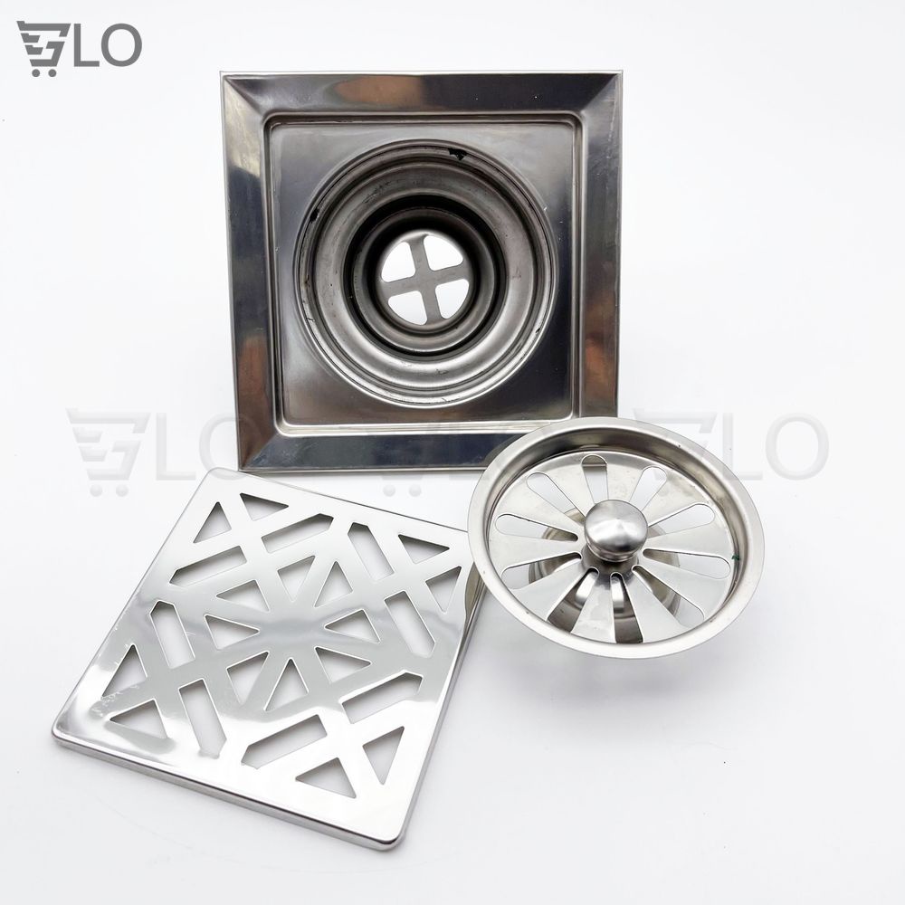 Ga Thoát Sàn Inox Lucky 12x12cm Kèm Lọc Rác Chống Hôi