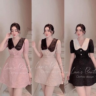 Váy xốp cổ sen kèm đai thắt eo