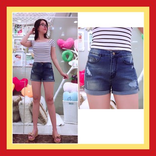 Quần short jean nữ lưng cao màu xanh