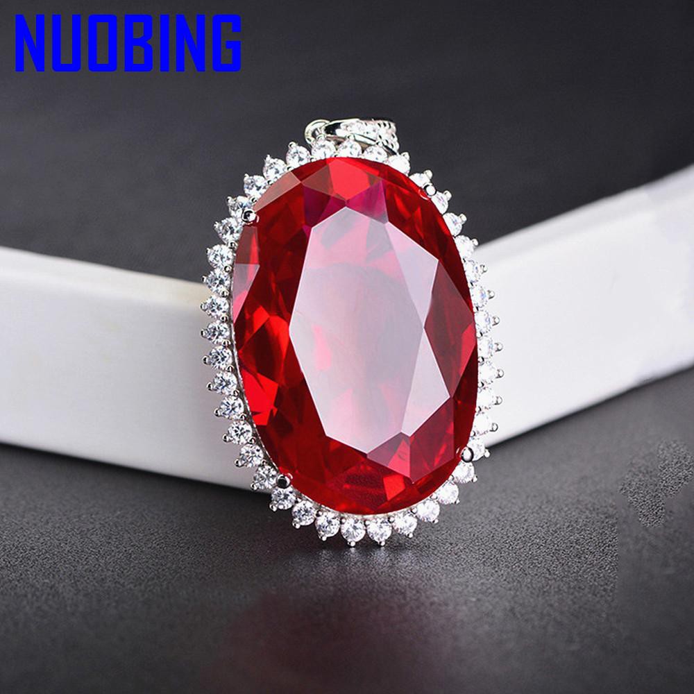 Big Red Crystal Ruby Gemstones Diamonds Pendant Necklaces For Women White Gold Silver Color Choker Jewelry Bijoux Party Gifts|Pendants|