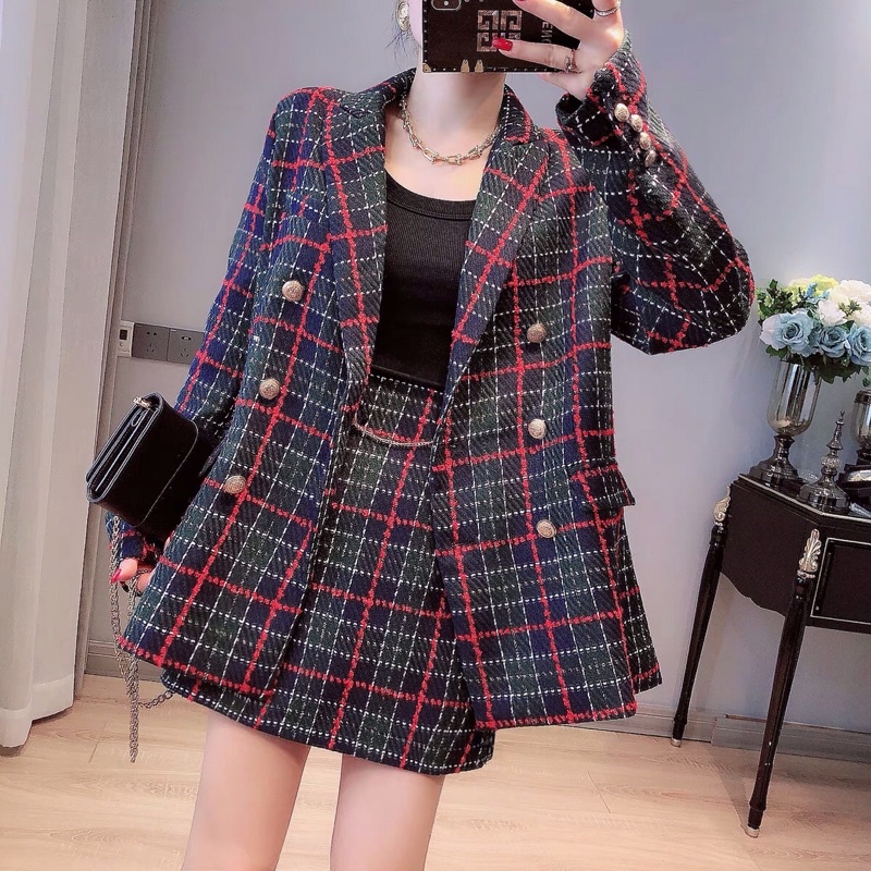 Set áo vest dạ chân váy Zara xuất dư