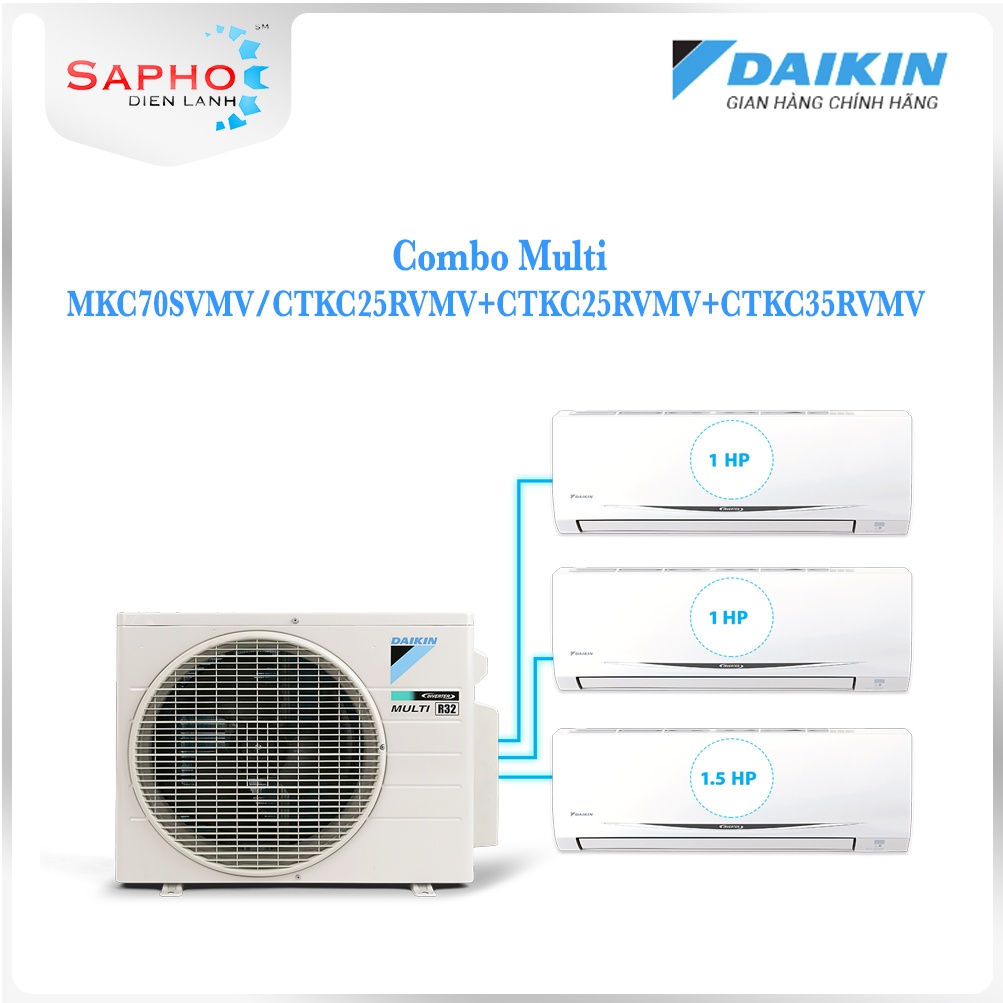 Máy lạnh Daikin Multi S Combo MKC70/1.0HP+1.0HP+1.5HP Inverter Gas R32 Model 2021 Thái Lan Chính Hãng