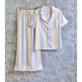 Bộ pijama tay cọc quần dài sọc màu xinh