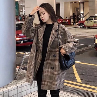 Áo dạ kẻ basic dáng dài