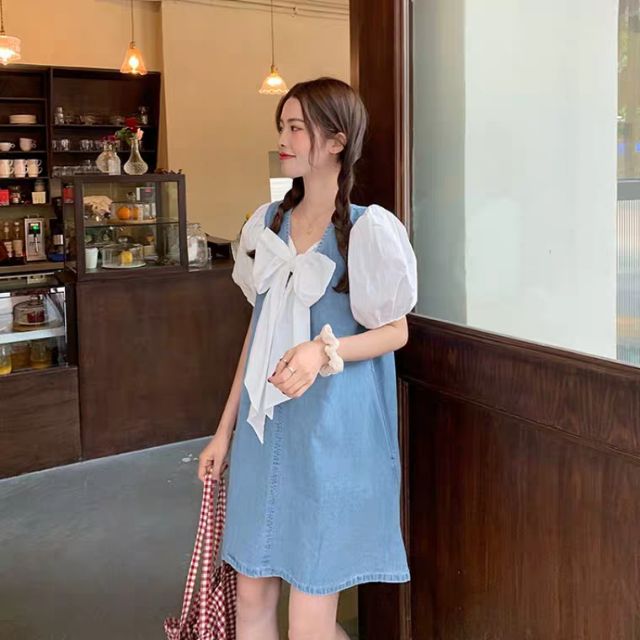 [ORDER TAOBAO]  Váy Bò Nơ Trắng Dáng Xoè Cute