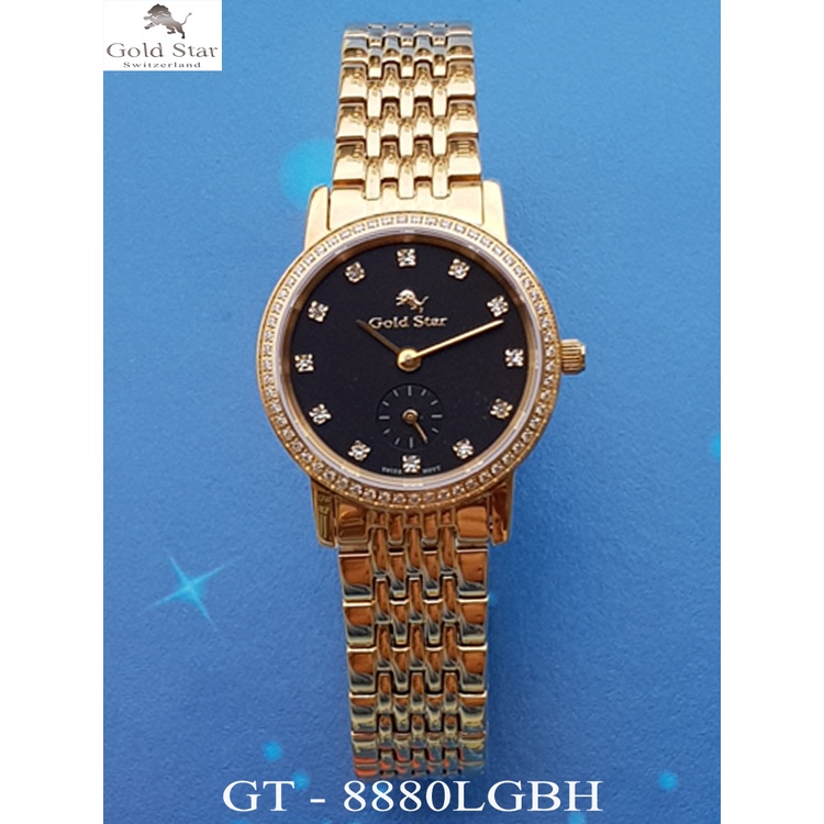 *Gold Star* Đồng Hồ goldstar Chính Hãng Nữ GT-8880LGBH,Thép 316L Mạ Vàng 24k,72 Vkim cương , K Saphia, Nước 50mét.