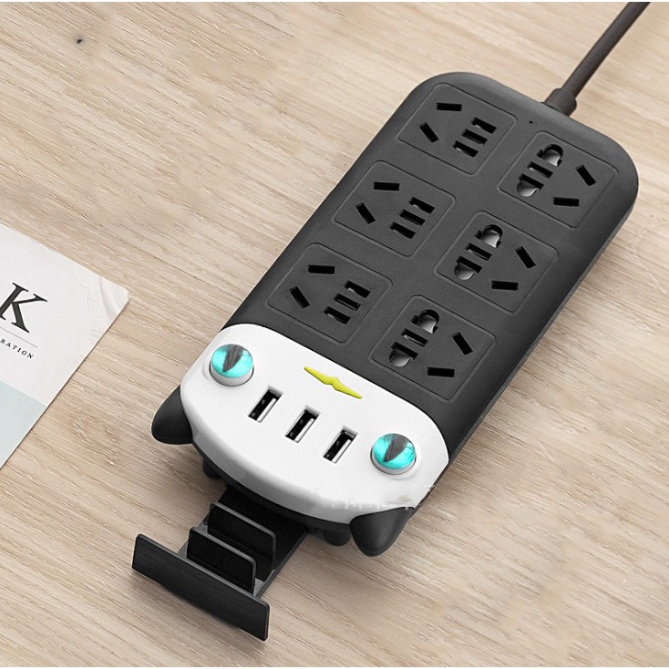 Ổ cắm điện 6 ổ cắm tích hợp 3 cổng USB mèo dễ thương sạc điện thoại mẫu 2