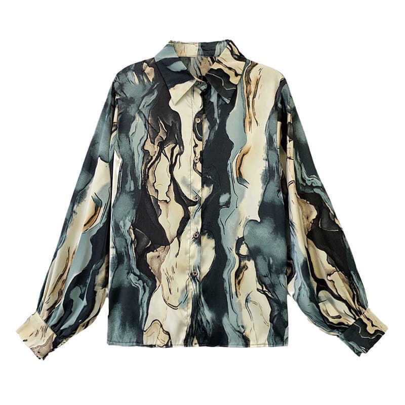 Áo Sơ Mi Chiffon Tay Dài In Họa Tiết Phong Cách Phương Tây Thời Trang Mùa Thu Mới Cho Nữ