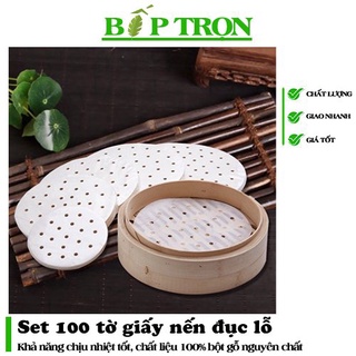 Set combo 100 tờ giấy nến đục lỗ lót nồi chiên không dầu, lót xửng hấp hấp bánh bao - BẾP TRỌN