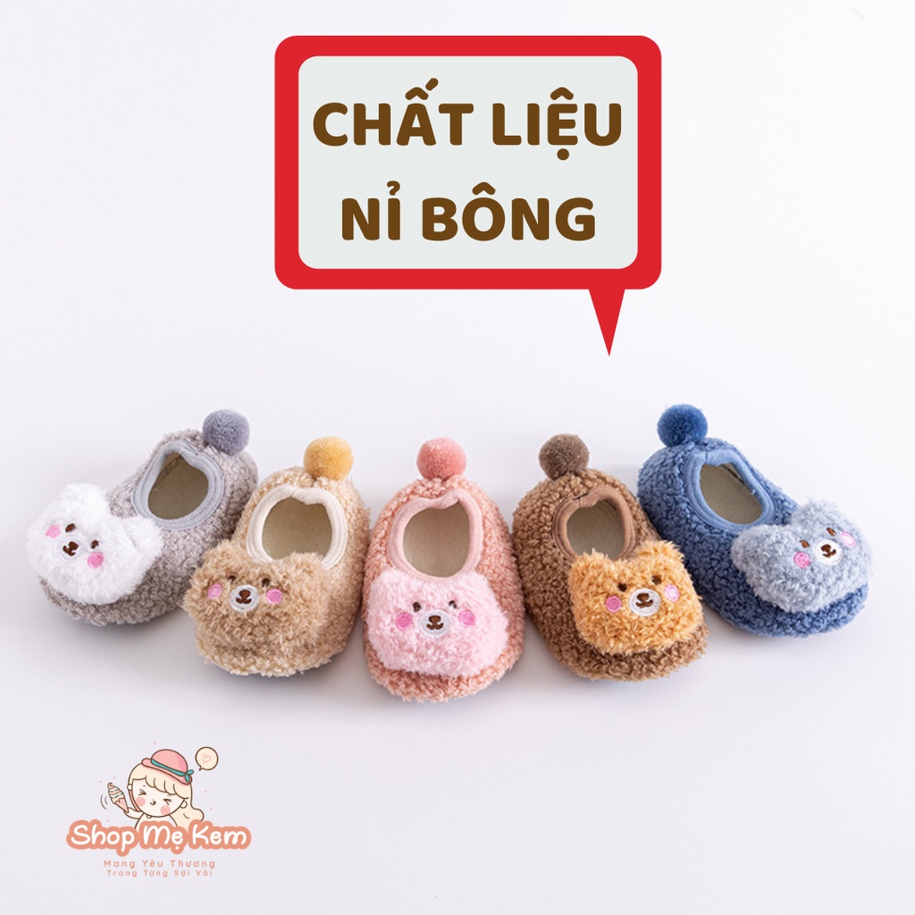 Tất Hài Nỉ Lót Bông Cực Ấm Chống Trơn Trượt Cho Bé Từ 0 - 2 Tuổi, Tất Hài Nỉ Đi Trong Nhà, Hàng Cao Cấp Có Túi Zip