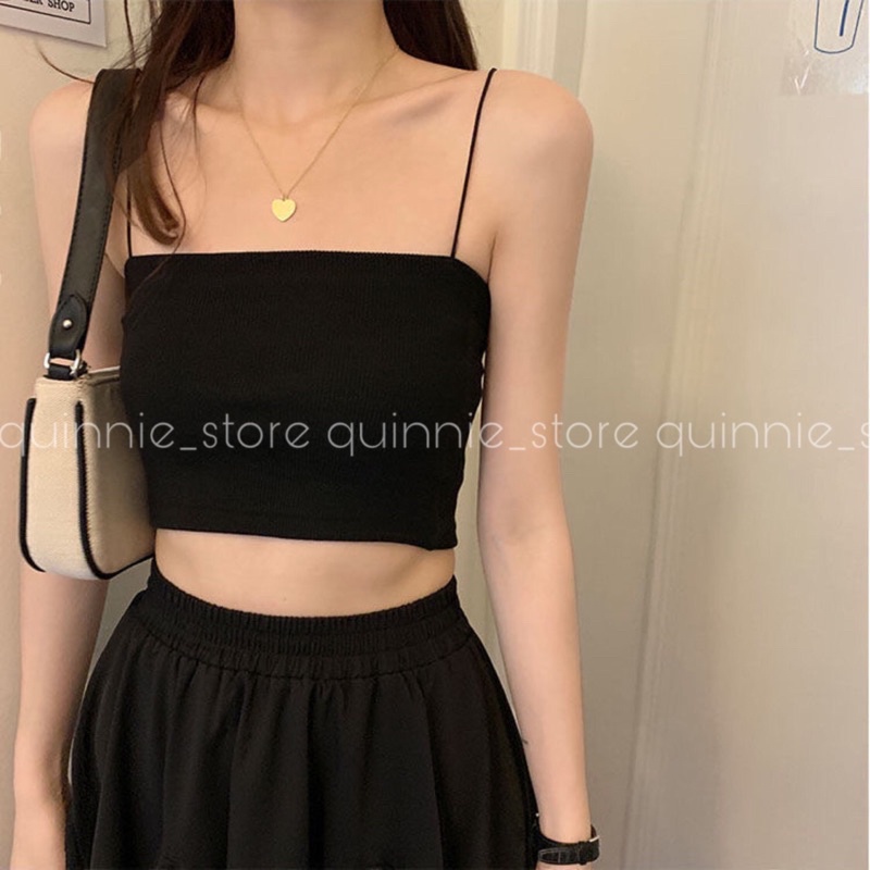 Áo hai dây sợi bún, áo crotop đen