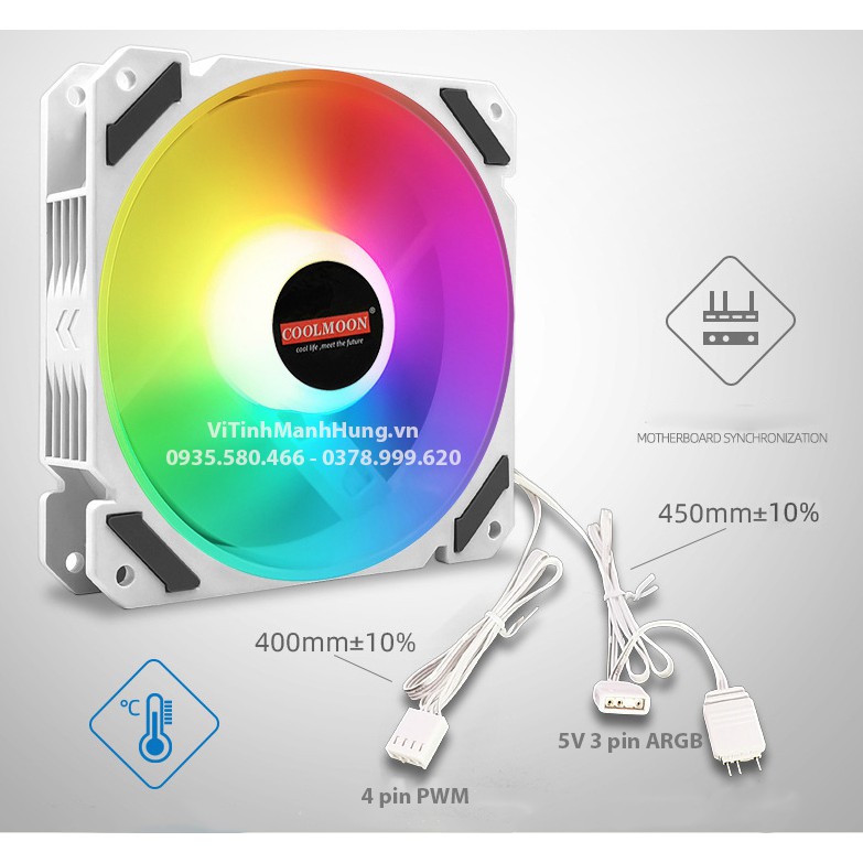 Quạt CoolMoon P5 - 1700 rpm - 12cm - 4 pin PWM + 5V 3 pin ARGB. Có thể thay thế quạt zin của tản Jonsbo CR1000/CR1000GT.