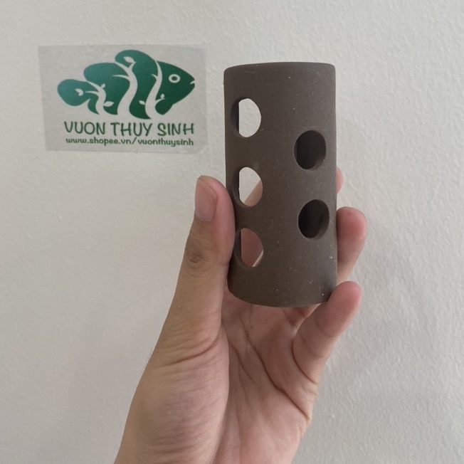 Đồ chơi gốm cho cá cảnh tép cảnh hình bán trụ đục lỗ