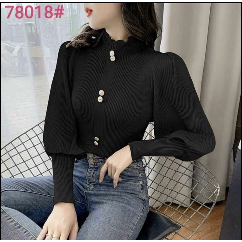 [HCM]Áo len gân nữ tay dài cổ lọ tiểu thư cực đẹp