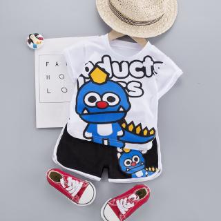 Male 0-5 years old men and women new baby summer cartoon cotton round neck short sleeve T-shirt + shorts two-piece children's fashion quality