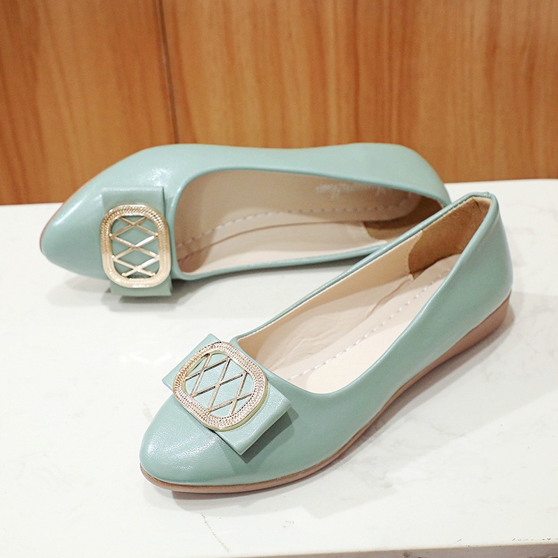 Ielgy Giày Đế Bằng Mũi Nhọn Nhỏ Nhắn Màu Trơn Phong Cách Thanh Lịch