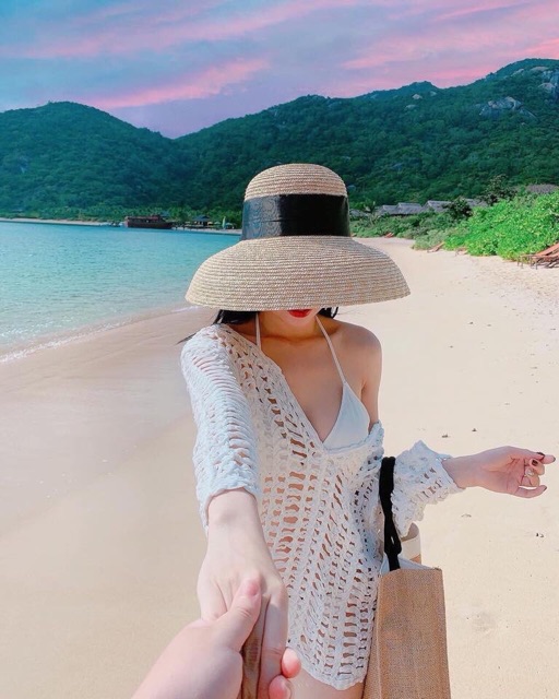 Khoác Bikini Châu Bùi đan lưới tay dài hot 2019