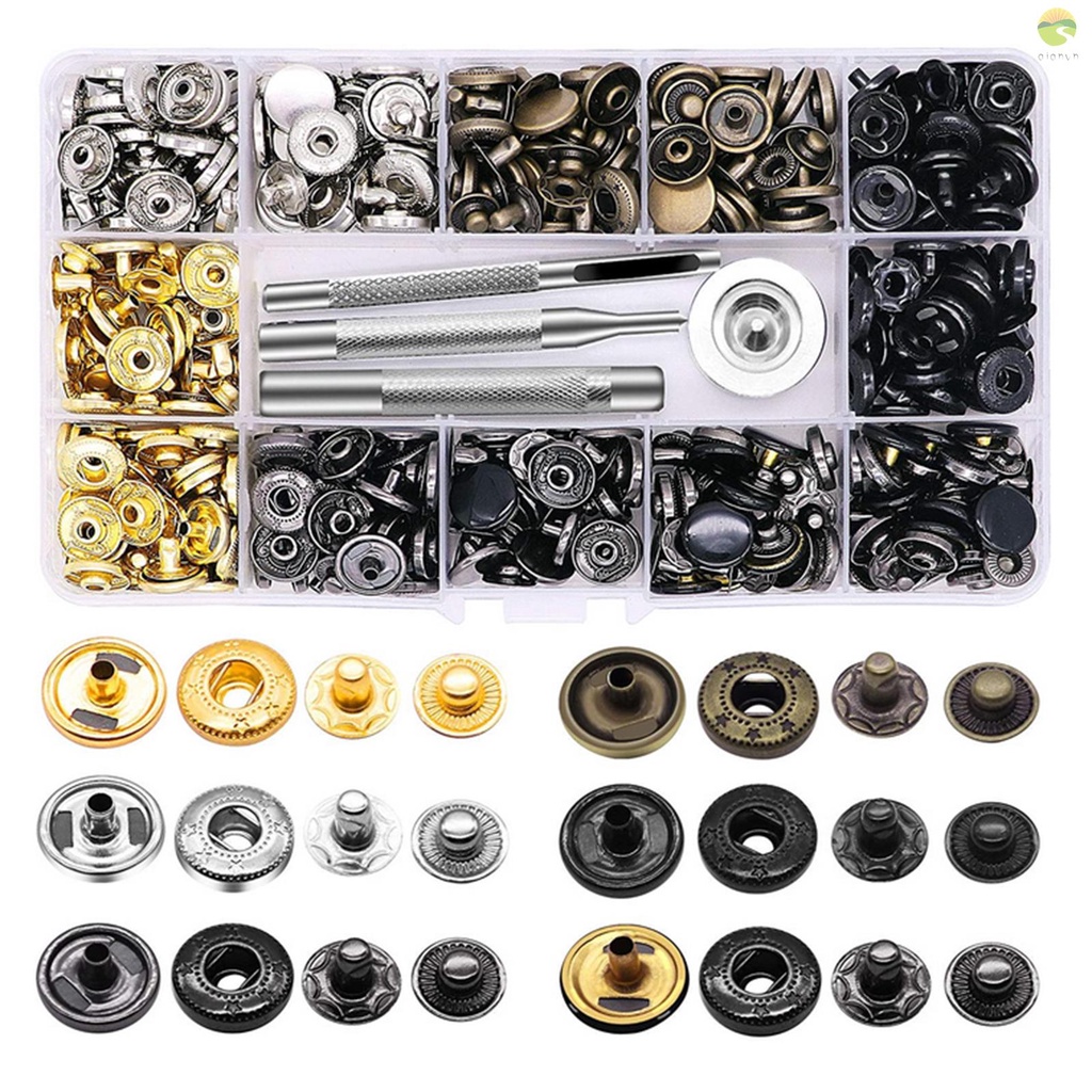 Bộ 120 Nút Bấm Kim Loại 12.5mm Kèm 4 Phụ Kiện Dùng Để Trang Trí Túi Xách/Quần Jean/Áo Khoác Jeans