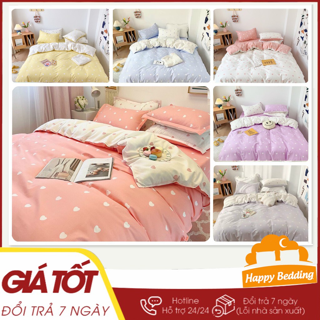 Bộ chăn ga gối Happy Bedding drap cotton poly Hàn Quốc mùa tình yêu đủ size 1m2, 1m6, 1m8, 2m2