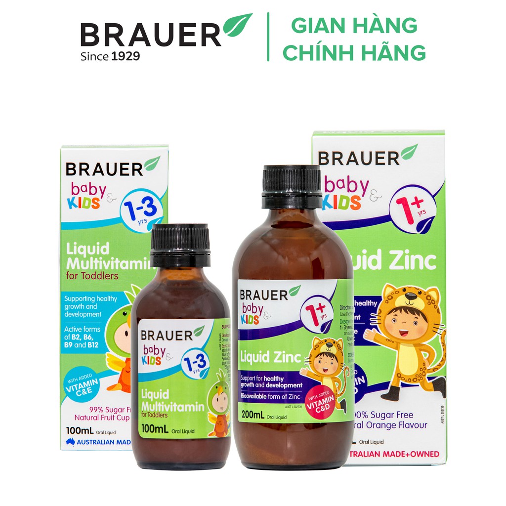 Combo Brauer Kẽm Vitamin Tổng Hợp hổ trợ bé biếng ăn 1-3 tuổi