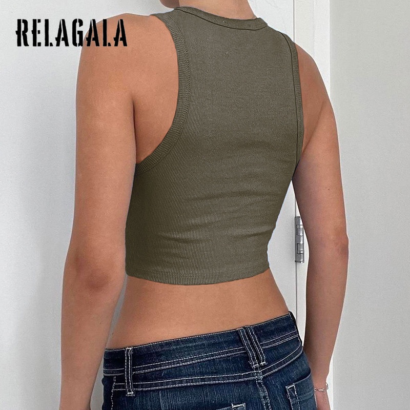 Relagala Áo Tank Top In Họa Tiết Tương Phản Thời Trang Đường Phố Cho Nữ
