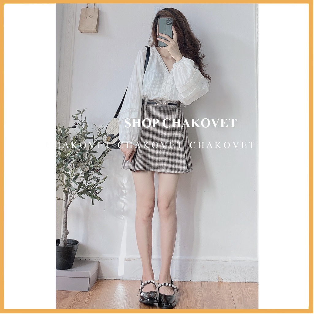 Áo sơ mi nữ dài tay form rộng CKA871, áo kiểu nữ đẹp cổ V tay bồng dáng babydoll cúc ngọc viền ren mặc đi làm đi học | BigBuy360 - bigbuy360.vn