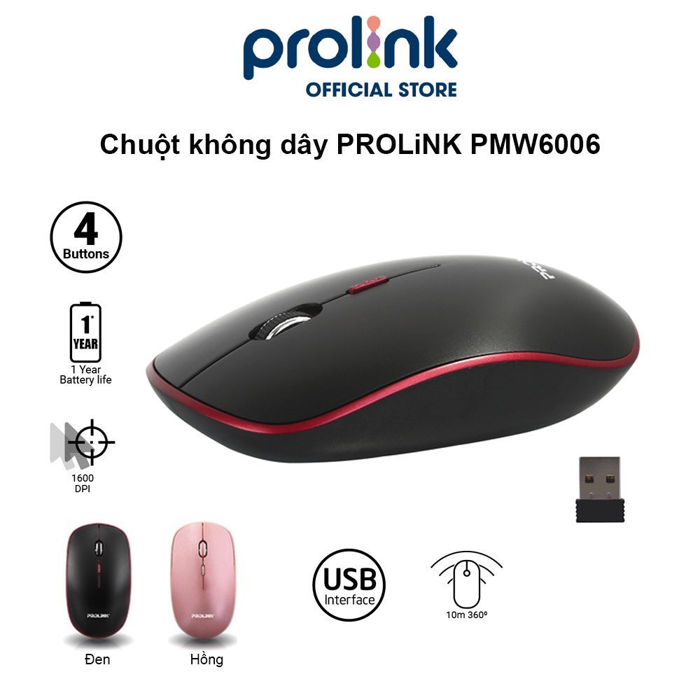 Chuột không dây PROLiNK PMW6006 giá rẻ, độ nhạy cao dành cho PC, Macbook, Laptop