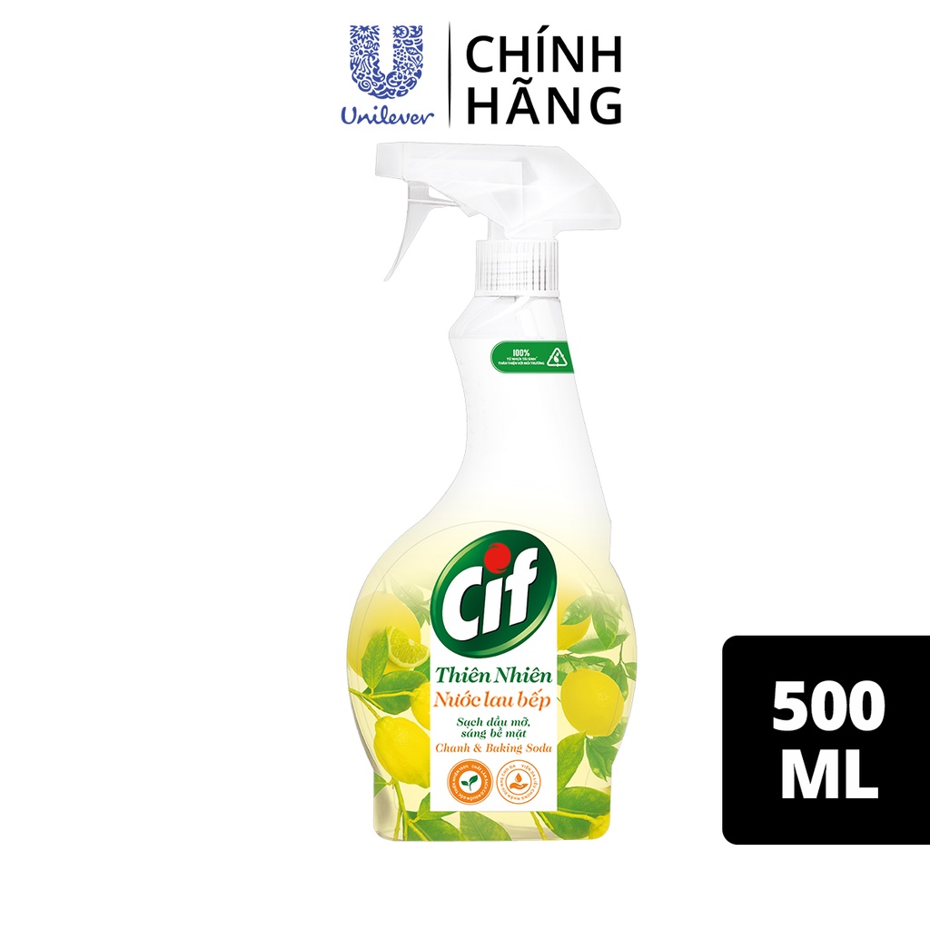 [Hoả Tốc] CIF Nước Lau Đa Năng Chanh Sả 500ml và Nước Lau Bếp Chanh Baking Soda 500ml Thiên Nhiên Chai nhựa 500 ml