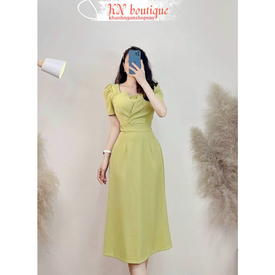 Váy đỏ dự tiệc cổ xếp kiểu đầm đen công sở dáng dài xòe xinh thanh lịch kín đáo K N Boutique