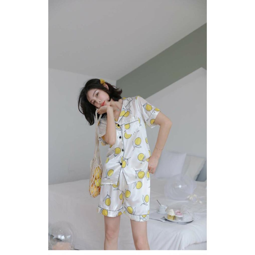 Bộ ngủ lụa Pijama hoạ tiết Mẫu 7