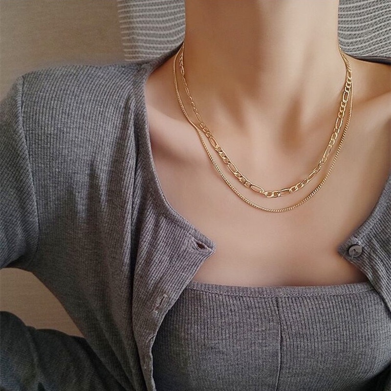 Vòng cổ Hai Lớp Bằng Kim Loại Đơn Giản Thời Trang