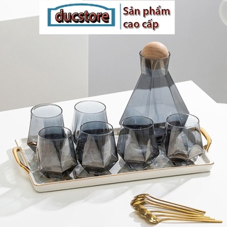 Bộ 6 Cốc-Ly Thủy Tinh Luxury Crystal Diamond Tráng Bạc Dùng Uống  Rượu Mạnh Whyski, Dung Tích 315ml